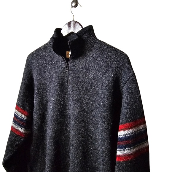 Eddie Bauer Men's XL Gray 100% Wool Half Zip Sweater Sweatshirt - Classic Stripe - Picture 3 of 6